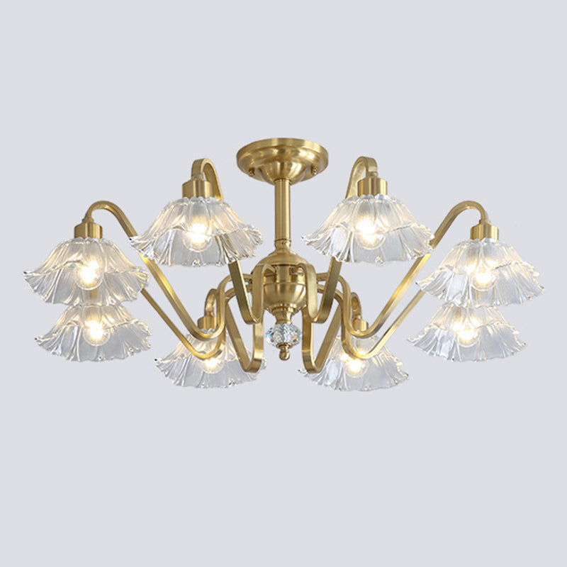 Contemporary Luxury Flower Brass Crystal Glass 3/5/6/8/10/15-Light Chandelier For Living Room