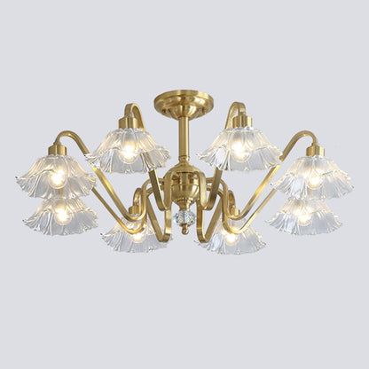 Contemporary Luxury Flower Brass Crystal Glass 3/5/6/8/10/15-Light Chandelier For Living Room