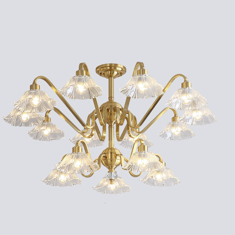 Contemporary Luxury Flower Brass Crystal Glass 3/5/6/8/10/15-Light Chandelier For Living Room