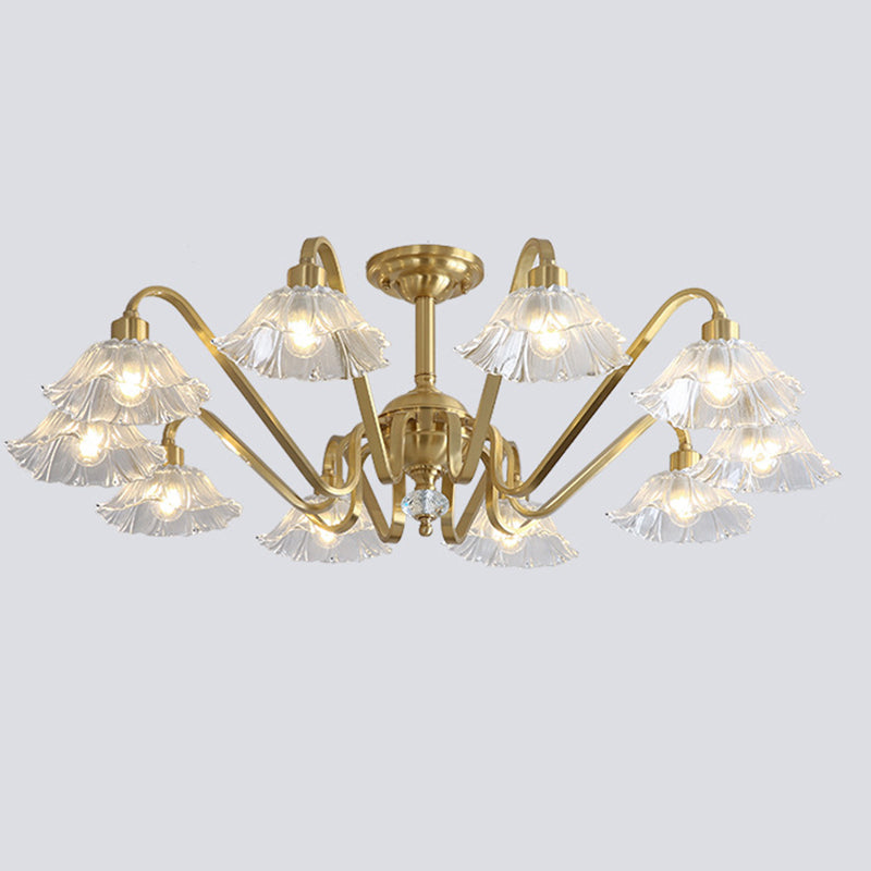Contemporary Luxury Flower Brass Crystal Glass 3/5/6/8/10/15-Light Chandelier For Living Room