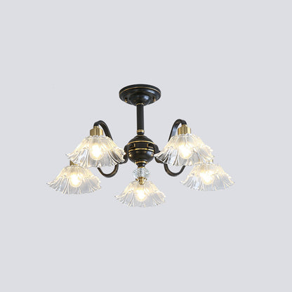 Contemporary Luxury Flower Brass Crystal Glass 3/5/6/8/10/15-Light Chandelier For Living Room