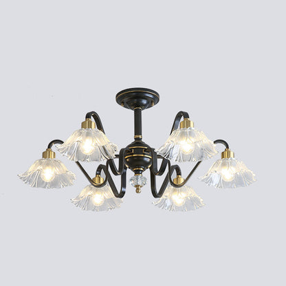 Contemporary Luxury Flower Brass Crystal Glass 3/5/6/8/10/15-Light Chandelier For Living Room