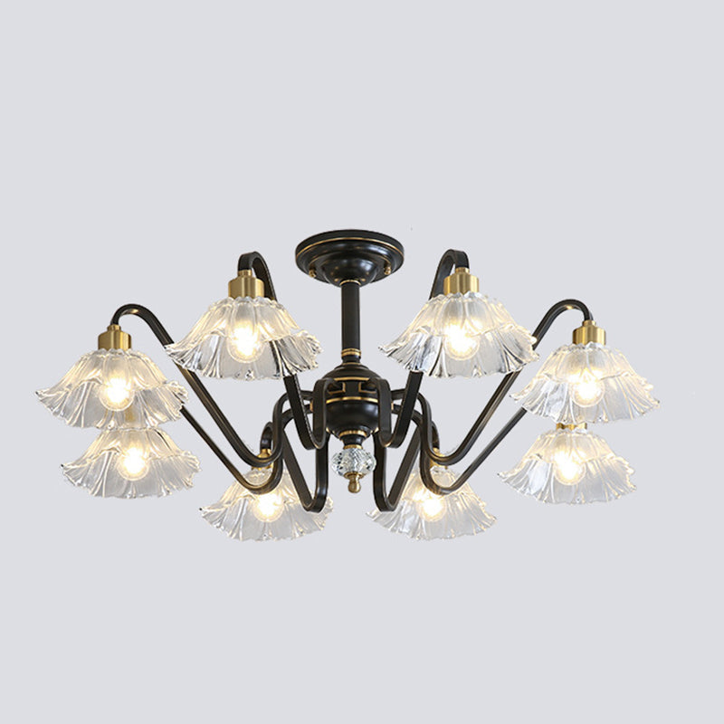 Contemporary Luxury Flower Brass Crystal Glass 3/5/6/8/10/15-Light Chandelier For Living Room