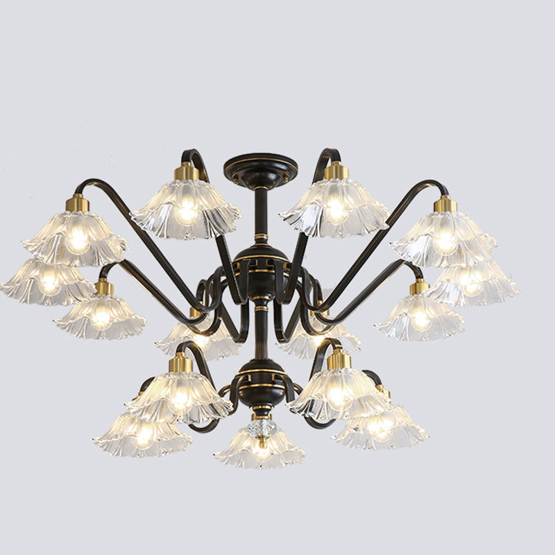 Contemporary Luxury Flower Brass Crystal Glass 3/5/6/8/10/15-Light Chandelier For Living Room