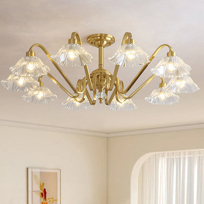 Contemporary Luxury Flower Brass Crystal Glass 3/5/6/8/10/15-Light Chandelier For Living Room