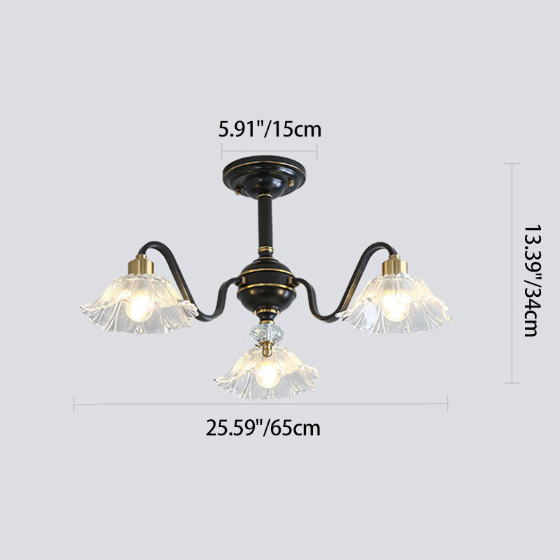 Contemporary Luxury Flower Brass Crystal Glass 3/5/6/8/10/15-Light Chandelier For Living Room