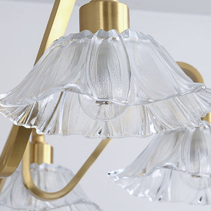 Contemporary Luxury Flower Brass Crystal Glass 3/5/6/8/10/15-Light Chandelier For Living Room