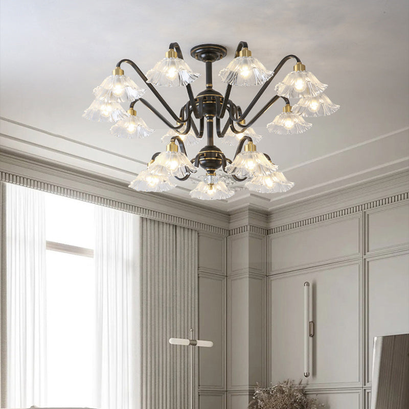 Contemporary Luxury Flower Brass Crystal Glass 3/5/6/8/10/15-Light Chandelier For Living Room