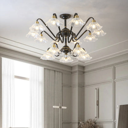 Contemporary Luxury Flower Brass Crystal Glass 3/5/6/8/10/15-Light Chandelier For Living Room