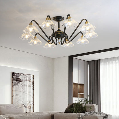 Contemporary Luxury Flower Brass Crystal Glass 3/5/6/8/10/15-Light Chandelier For Living Room