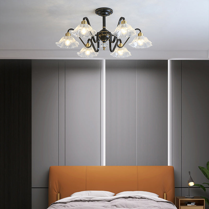 Contemporary Luxury Flower Brass Crystal Glass 3/5/6/8/10/15-Light Chandelier For Living Room