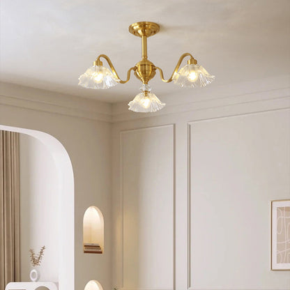 Contemporary Luxury Flower Brass Crystal Glass 3/5/6/8/10/15-Light Chandelier For Living Room
