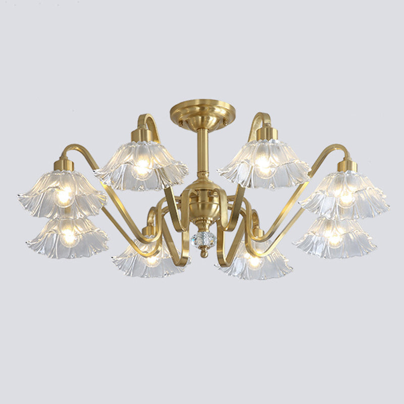 Contemporary Luxury Flower Brass Crystal Glass 3/5/6/8/10/15-Light Chandelier For Living Room