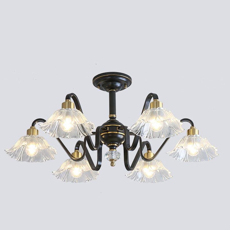 Contemporary Luxury Flower Brass Crystal Glass 3/5/6/8/10/15-Light Chandelier For Living Room