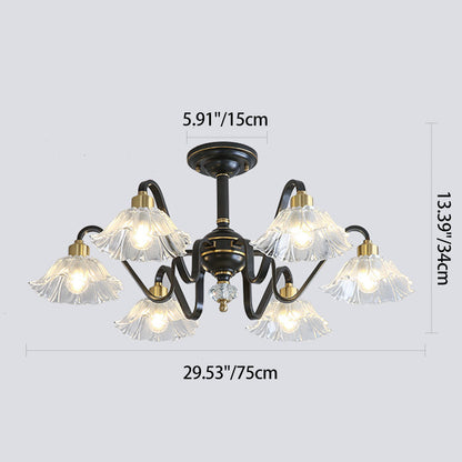 Contemporary Luxury Flower Brass Crystal Glass 3/5/6/8/10/15-Light Chandelier For Living Room