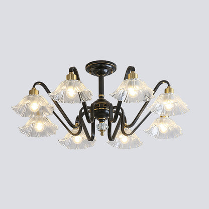 Contemporary Luxury Flower Brass Crystal Glass 3/5/6/8/10/15-Light Chandelier For Living Room