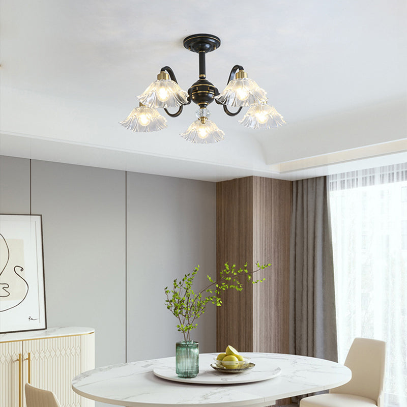 Contemporary Luxury Flower Brass Crystal Glass 3/5/6/8/10/15-Light Chandelier For Living Room