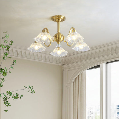 Contemporary Luxury Flower Brass Crystal Glass 3/5/6/8/10/15-Light Chandelier For Living Room