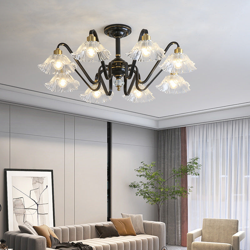 Contemporary Luxury Flower Brass Crystal Glass 3/5/6/8/10/15-Light Chandelier For Living Room