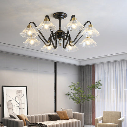 Contemporary Luxury Flower Brass Crystal Glass 3/5/6/8/10/15-Light Chandelier For Living Room