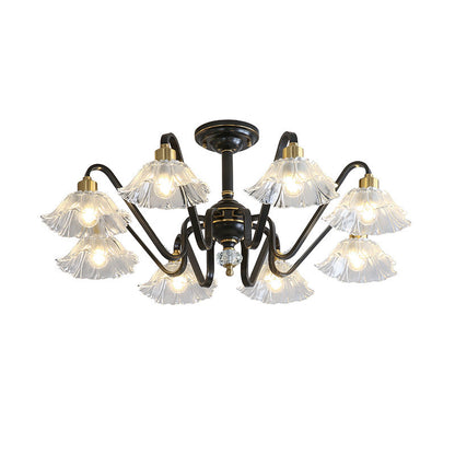 Contemporary Luxury Flower Brass Crystal Glass 3/5/6/8/10/15-Light Chandelier For Living Room