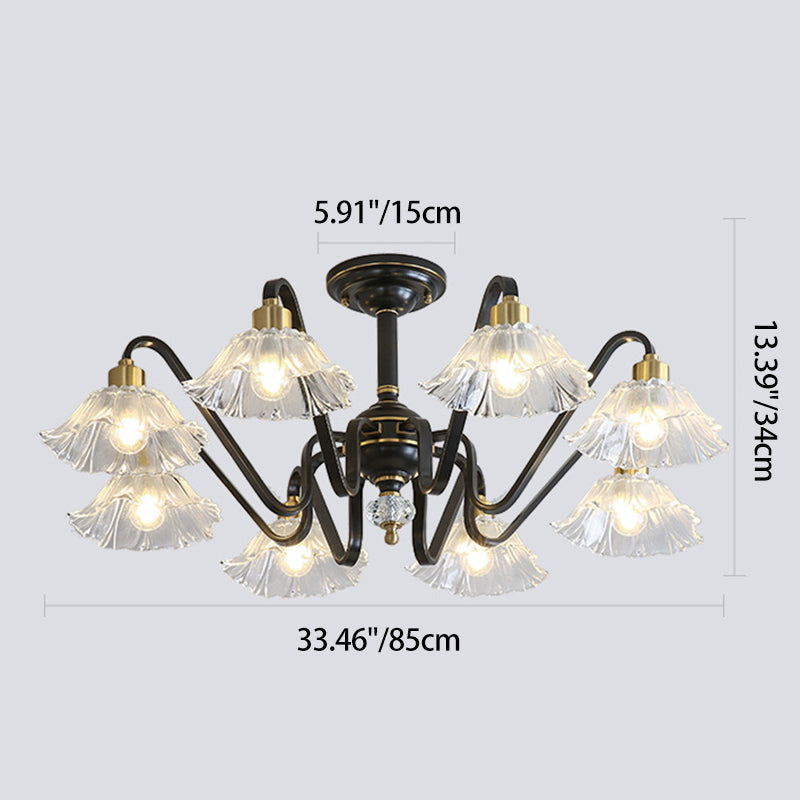Contemporary Luxury Flower Brass Crystal Glass 3/5/6/8/10/15-Light Chandelier For Living Room