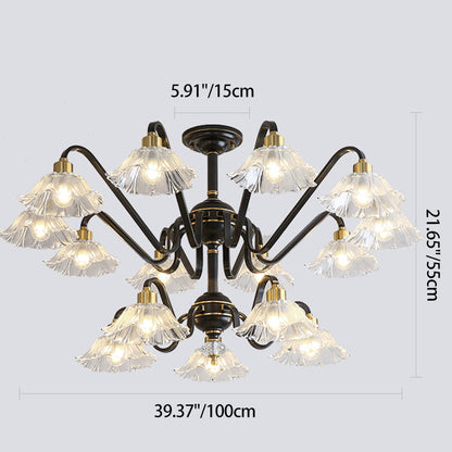 Contemporary Luxury Flower Brass Crystal Glass 3/5/6/8/10/15-Light Chandelier For Living Room