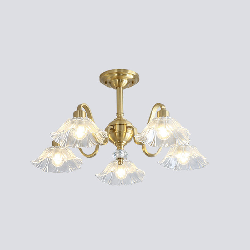 Contemporary Luxury Flower Brass Crystal Glass 3/5/6/8/10/15-Light Chandelier For Living Room