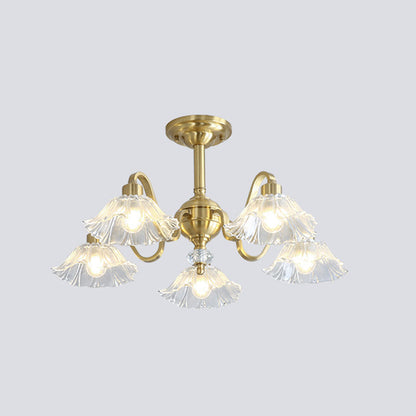 Contemporary Luxury Flower Brass Crystal Glass 3/5/6/8/10/15-Light Chandelier For Living Room