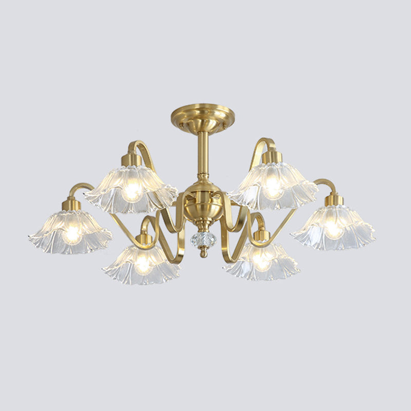 Contemporary Luxury Flower Brass Crystal Glass 3/5/6/8/10/15-Light Chandelier For Living Room