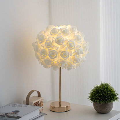 Contemporary Creative Romantic Rose Foam Iron 1-Light USB Table Lamp For Bedroom