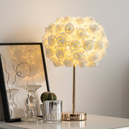 Contemporary Creative Romantic Rose Foam Iron 1-Light USB Table Lamp For Bedroom