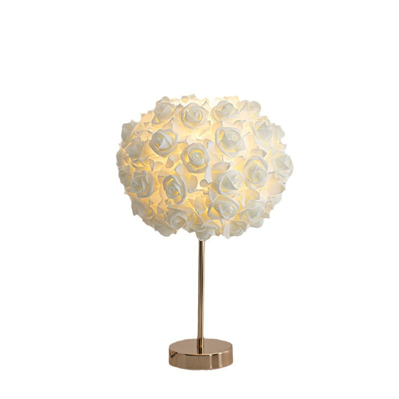 Contemporary Creative Romantic Rose Foam Iron 1-Light USB Table Lamp For Bedroom