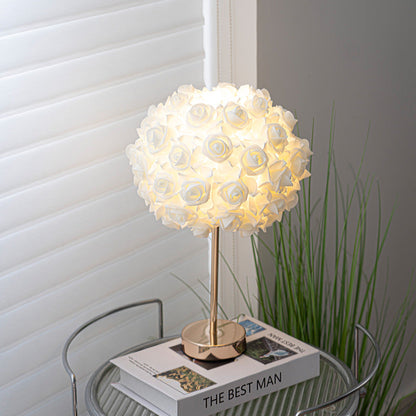 Contemporary Creative Romantic Rose Foam Iron 1-Light USB Table Lamp For Bedroom