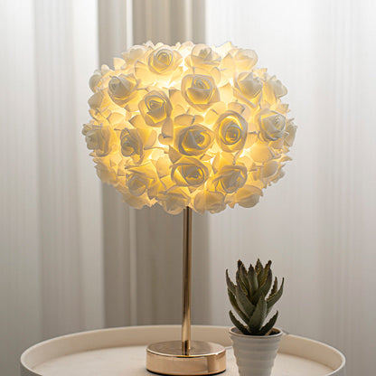 Contemporary Creative Romantic Rose Foam Iron 1-Light USB Table Lamp For Bedroom