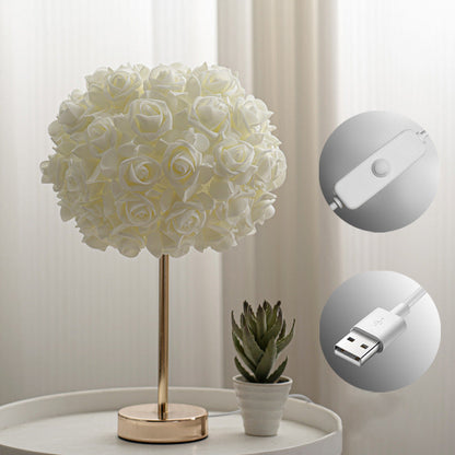 Contemporary Creative Romantic Rose Foam Iron 1-Light USB Table Lamp For Bedroom