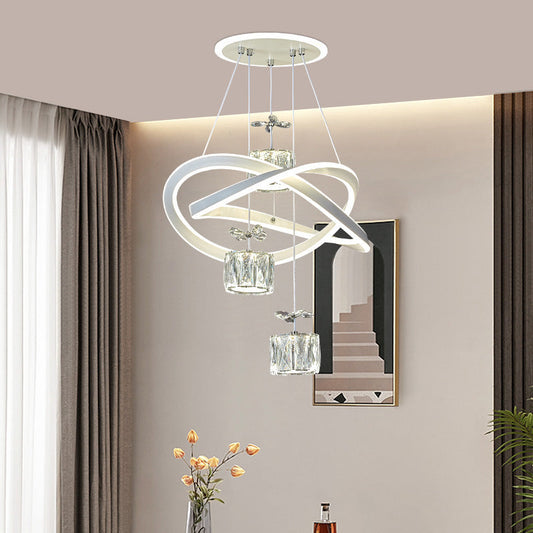 Modern Luxury Butterfly Circular Ring Aluminum Silicone Iron Crystal LED Chandelier For Bedroom
