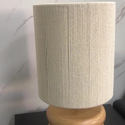 Traditional Japanese Cylindrical Iron Wood Fabric 1-Light Table Lamp For Bedroom