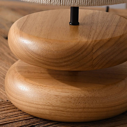 Traditional Japanese Cylindrical Iron Wood Fabric 1-Light Table Lamp For Bedroom