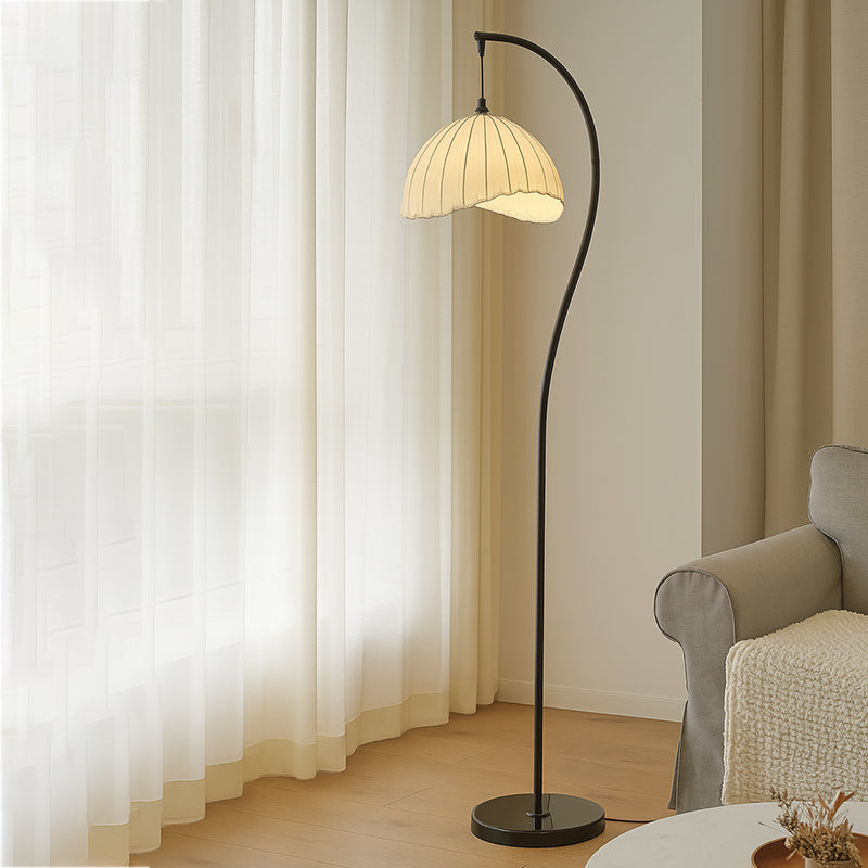 Traditional Vintage Round Hat Iron Fabric 1-Light Standing Floor Lamp For Living Room