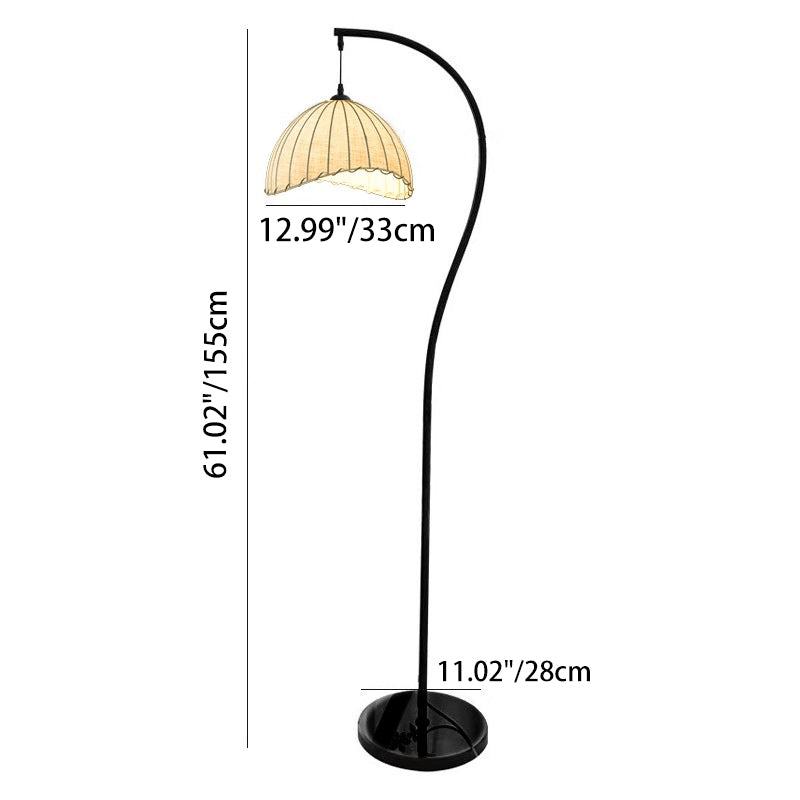 Traditional Vintage Round Hat Iron Fabric 1-Light Standing Floor Lamp For Living Room