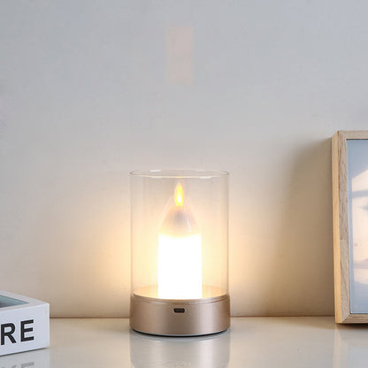 Modern Art Deco Candle Glass PVC Infrared Sensing Portable USB LED Night Light Table Lamp For Bedroom