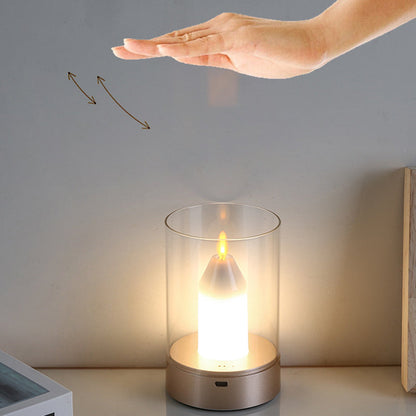 Modern Art Deco Candle Glass PVC Infrared Sensing Portable USB LED Night Light Table Lamp For Bedroom