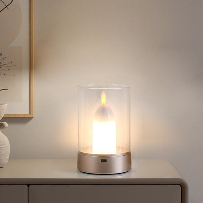 Modern Art Deco Candle Glass PVC Infrared Sensing Portable USB LED Night Light Table Lamp For Bedroom