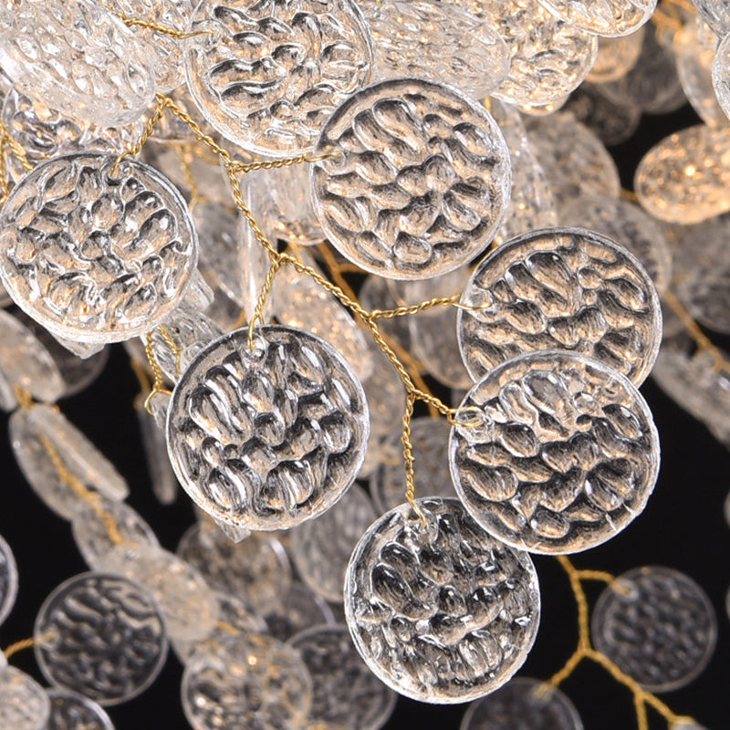 Contemporary Luxury Round Leaves Branches Aluminum Crystal 9/10/12/14-Light Chandelier For Living Room