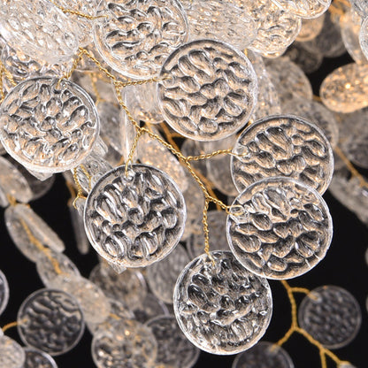 Contemporary Luxury Round Leaves Branches Aluminum Crystal 9/10/12/14-Light Chandelier For Living Room