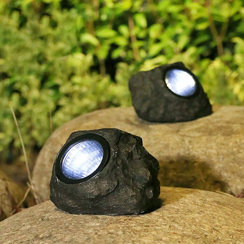 Modern Minimalist Waterproof Stone Plastic Resin Solar LED Outdoor Light For Garden