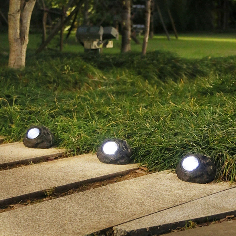 Modern Minimalist Waterproof Stone Plastic Resin Solar LED Outdoor Light For Garden
