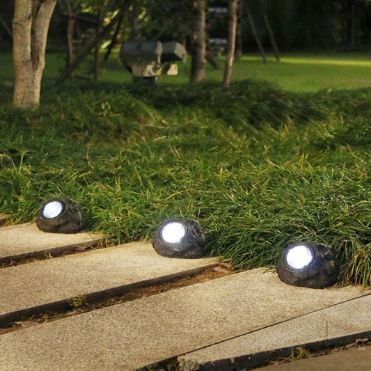 Modern Minimalist Waterproof Stone Plastic Resin Solar LED Outdoor Light For Garden