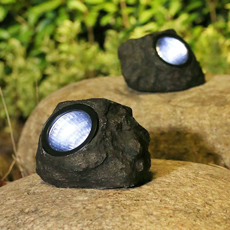 Modern Minimalist Waterproof Stone Plastic Resin Solar LED Outdoor Light For Garden